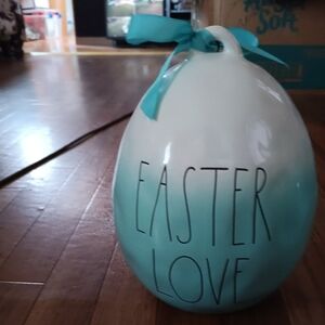 NWT RAE DUNN EASTER "EASTER LOVE" EGG. BLUE/WHITE/BLACK. CROSS POSTED